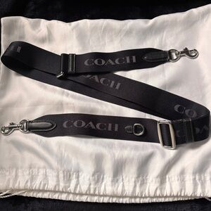 COACH Webbing Strap with black logo and silver hardware